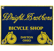 VINTAGE WRIGHT BROTHERS BICYCLE SHOP PORCELAIN SIGN BIKE SHOP DAYTON OHIO PENNY VINTAGE WRIGHT BROTHERS BICYCLE SHOP PORCELAIN SIGN BIKE SHOP DAYTON OHIO PENNY