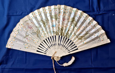 Vintage Decorative Folding Hand Fan With Hand Painted Flowers Lace CF 4