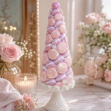 Pink Macaron Glitter Christmas Tree 41cm Whimsical Candyland Dessert Resin Decor