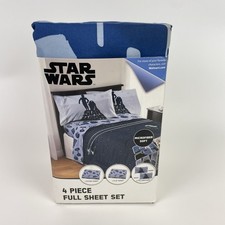 Star Wars 4 Piece Full Sheet Bed Set C-3PO R2-D2 Tie Fighter Microfiber Disney