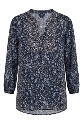 Chaps Denim Floral Print Long Sleeve Blouse Size XL
