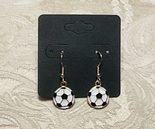 Soccer Ball Athletic Sport Gold Enamel Drop Dangle Bohemian Fashion Earring Set