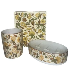 Vintage Floral Tissue Box Cover, Soap Dish and Cup  made in Japan by Seven Seas