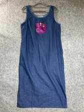 Vintage Dress Womens PM Blue Denim Sleeveless Maxi Retro USA Petite Medium