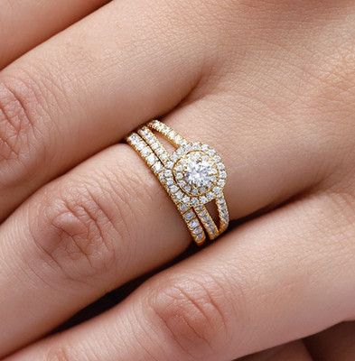 1.05 Ct Round Lab Grown Diamond Halo Bridal Engagement Ring Set Sterling Silver