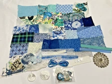 Fabric Scraps Junk Journal Quilt Slow Stitch Button Bead Charm Notions Kit #5