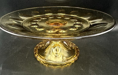 Vintage Hazel Atlas Reflection Amber Glass Cake Dessert Stand 10''