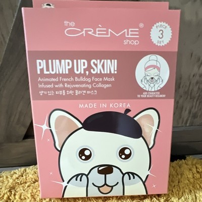 The Crème Shop Plump Up Skin French Bulldog Collagen Sheet Mask Anti-Aging 3pk