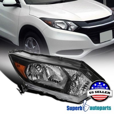Fits 2016-2018 Honda HR-V Shiny Black Replacement Passenger Side Headlight Lamp