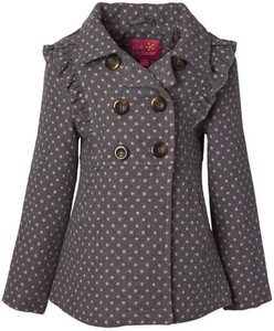 NWT LITTLE GIRLS 18 Months GRAY & PINK DOT DOUBLE BREASTED  HOODED WINTER COAT