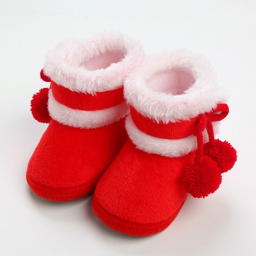 Neugeboren Baby Mädchen Jungen Weiche Stiefeletten Einfarbig Bommel Schneestiefel Bequem Schuhe - Bild 1 von 6
