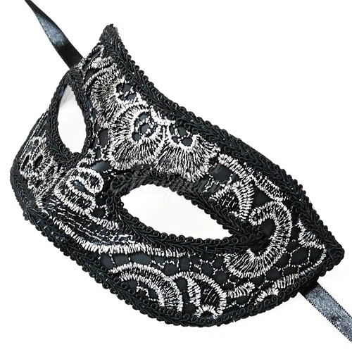 Men's Venetian Simplistic Lace Festival Party Masquerade Ball Mask [Silver] - Image 3 of 4