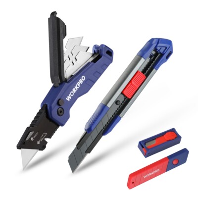 2PC Utility Knife Folding Box Cutter & Retractable Knife Extra 20 SK5 Blades NEW