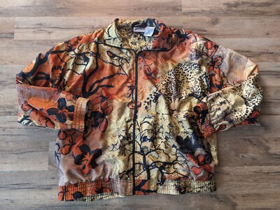 Vintage Kaktus Animal Print Orange Gold Black Zip Up Long Sleeve Shirt  Jacket XL | eBay