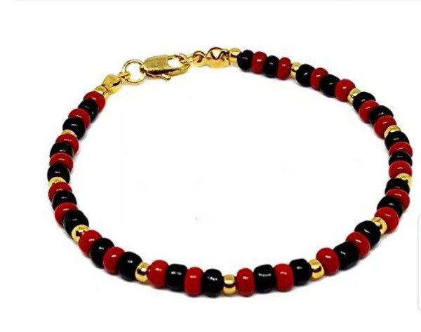 Alternate view of 18k Gold Plated Evil Eye Protection Red Black Simulated Azabache Bracelet 7.5”