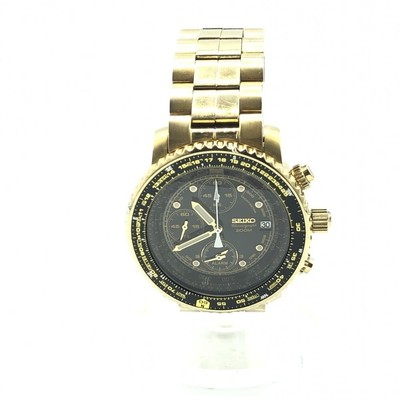 SEIKO Watch Qutarz Chronograph SNA414P1 Pilot Black Gold Men