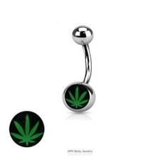 14G GREEN POT LOGO 316L STEEL BELLY BUTTON NAVEL RINGS JEWELRY PIERCING BARBELLS