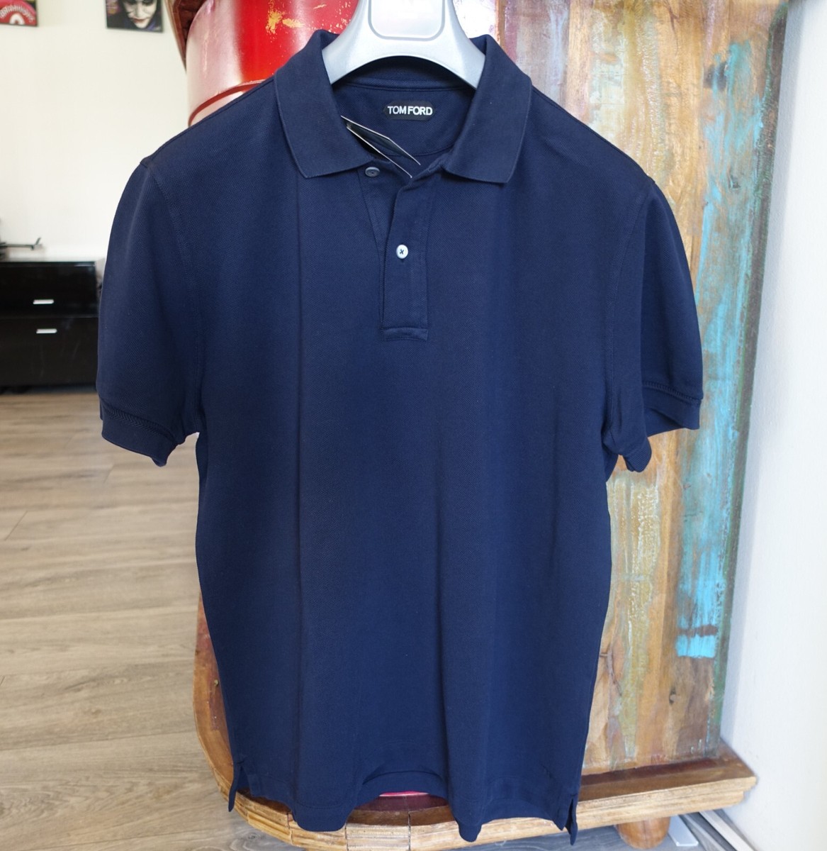 TOM FORD POLO SHIRT 58 poloshirt cotton logo navy dark blue made
