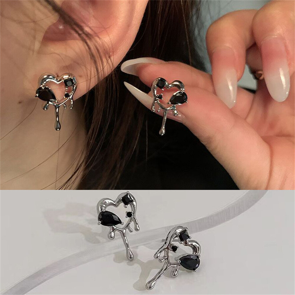 Punk Hip Hop Stud Earrings Hollow Heart Necklace Fashion Personality Jewelry-image