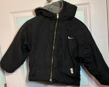 Kids Nike Reversible Hooded Puffer Jacket Full Zip 4T Black/Gray Swoosh Logo
