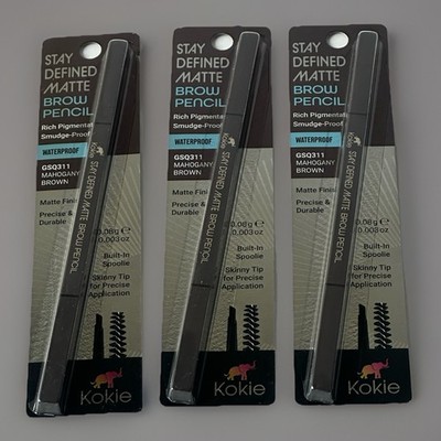 3x Kokie Stay Defined Matte Brow Pencil Mahogany Brown GSQ311 Waterproof NEW