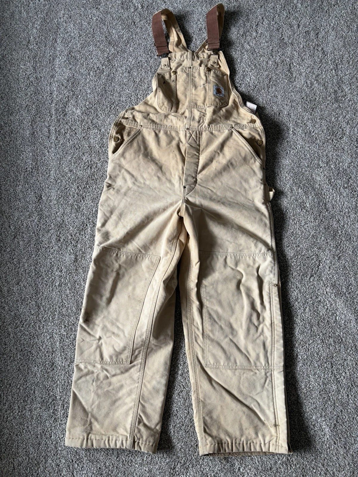 Carhartt Double Knee Overalls Insulated 38 X30 Duck Distressed Bib Vintage