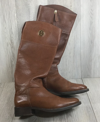 Tory Burch Junction Riding Boots Tumbled Leather Almond Brown Size 5.5M 22158543