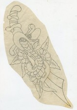 original vintage don nolan honest charlie potter dagger tattoo flash sketch 5x12
