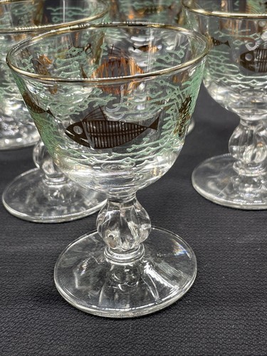 Vintage Libbey MARINE LIFE Set of 6 Cordial Glasses Stemware MCM Rare - Picture 4 of 10
