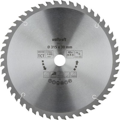 Wolfcraft Kreissägeblatt Ø 315 mm Bohrung Ø 30 mm 48 Zähne  Kreissägeblatt