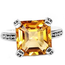 925 STERLING SILVER RING NATURAL YELLOW CITRINE GEMSTONE  MARCASITE SIZE 7
