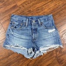 Levis 501 Shorts Womens 27 High Rise Cut Off Button Fly Medium Wash Denim 27x2