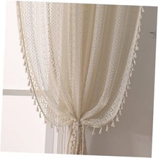 Boho Curtains 2 Panels,Lace Curtains 59"W x 63"L Pack of 2 Beige Knitted Lace