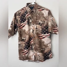 Men's American Flag and Jeep Print Casual Shirt size S