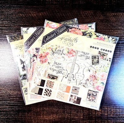 3 GRAPHIC 45 LOVE THEME 8×8 Paper Packs 24 Sheets Each Notes Mon Amour P.S. mbb