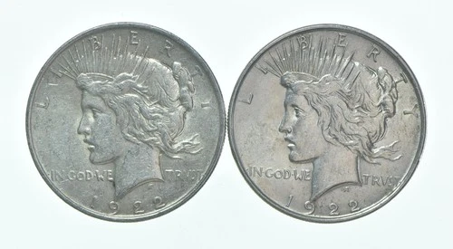 1922 & 1922 Peace Silver Dollar $1 Bullion Collection Lot *127