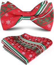 Christmas Bow Tie and Pocket Square Set Pre Tied Bowties for Men Xmas Festival W