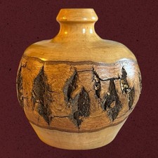 Turned Burl Wood Bud Vase MCM Hand Made Vintage Decorative Mini Natural