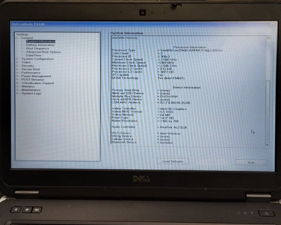 Dell Latitude E6440 14" HD Laptop i5-4200M 8GB RAM Boots/Bios No HDD/OS - Image 3 of 4