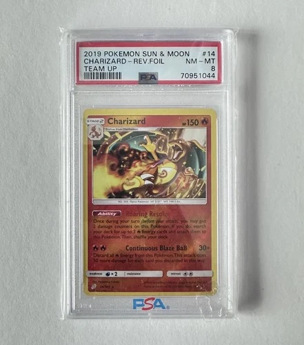Pokemon Charizard Reverse Holo Card 14 Team Up #14 /181 PSA 8 Graded