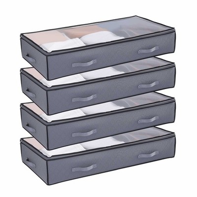 Uimoso Under Bed Storage 90L Stackable Shoe Organization Box w/ Clear Lid 2 Pack