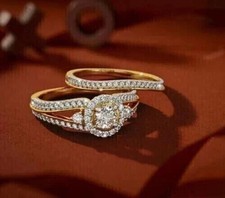 2Ct Round Cut Simulated Diamond Wedding Bridal Ring Set 14k Yellow Gold Plated