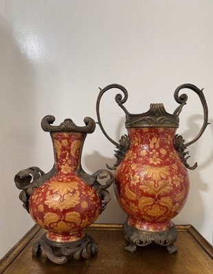 Wong Lee ヴィンテージ　陶器　小物入れ Wong Lee 1895 Bronze Mounted Porcelain Floral Vases | eBay