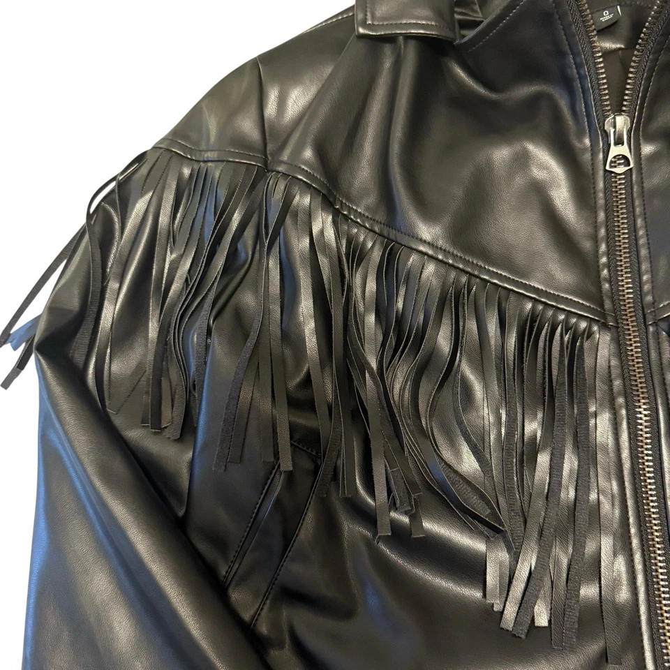 Chaqueta Torrid Para Mujer Negra Imitación Cuero Flecos Motociclista Moto Talla 0X Grande XL Foto 3 de 4