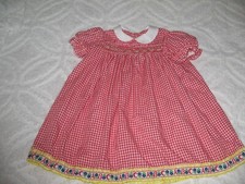 Vintage School Girl Dress Smocked ABC's Red And White Gingham Checks Cottagecore