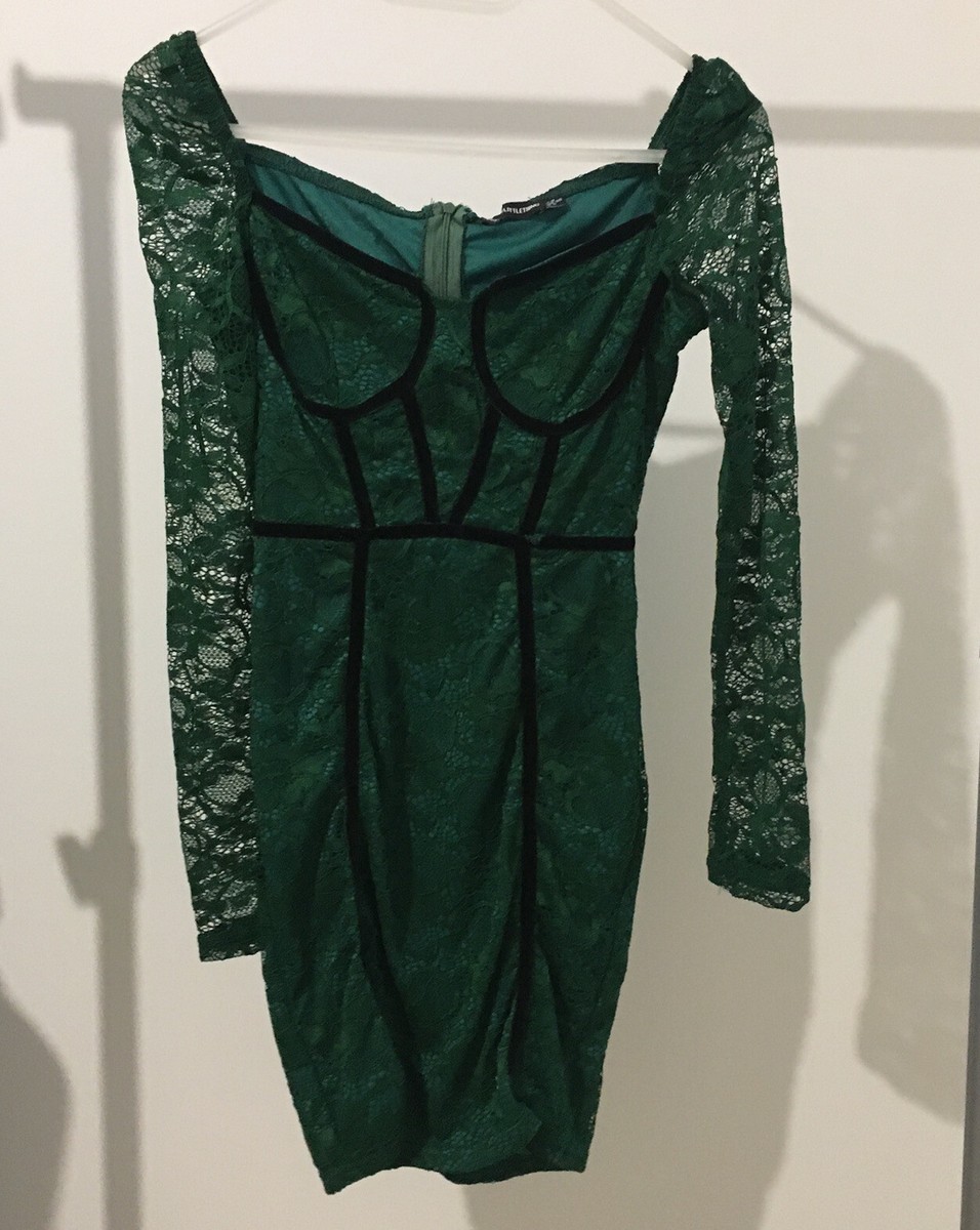 NEW green PLT Dress Size 8 pretty little thing Puff Sleeve bodycon lace |  eBay UK