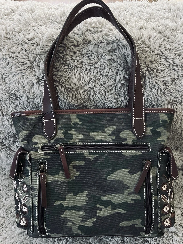 Новый без ЯРЛЫКОВ NOCONA сумка кожи камуфляж стиль цветок вышитая наплечная сумка с короткими ручками богемное - Изображение 4 из 4