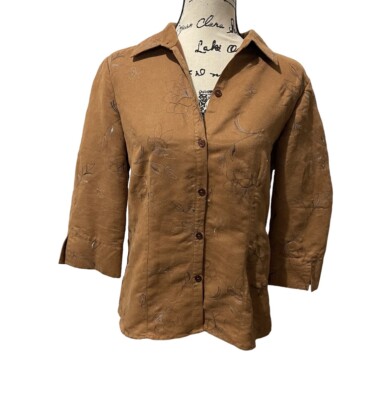 Sagharbor Shirt Women Small Brown Lightweight Casual Collar Button Up Classy
