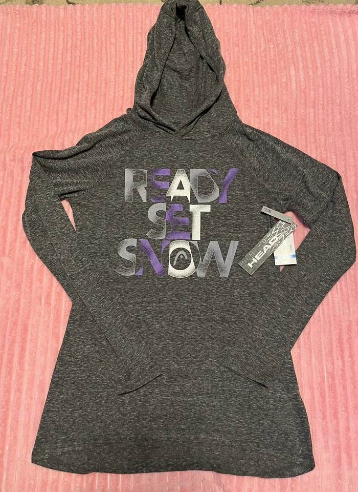 Camisa gris HEAD L/S para niñas "Ready Set Snow" Top NUEVA NUEVA CON ETIQUETAS TALLA XS X-Pequeña Foto 2 de 4