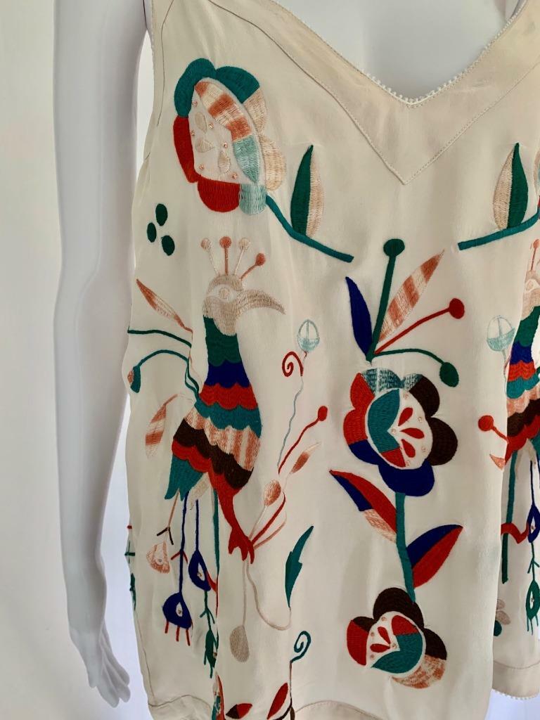 Haut Cami Calypso St. Barth Soie Brodé Paon/floral - Taille L, Neuf Avec étiquettes (imperfection Sangle)